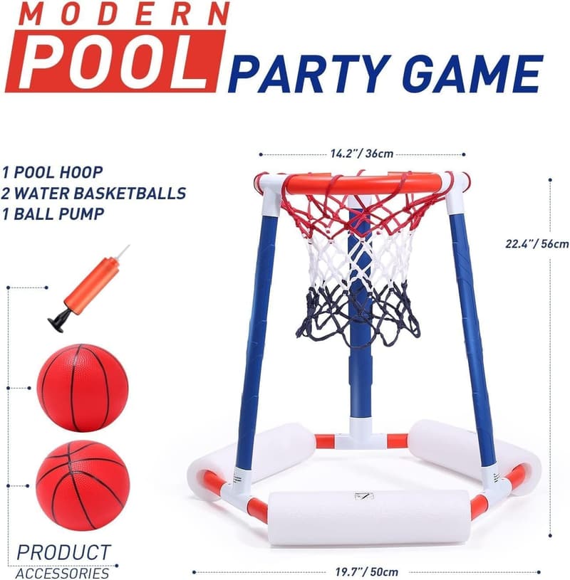 Floating Pool Basketball Hoop Game with Balls & Pump for Ages 8-12
