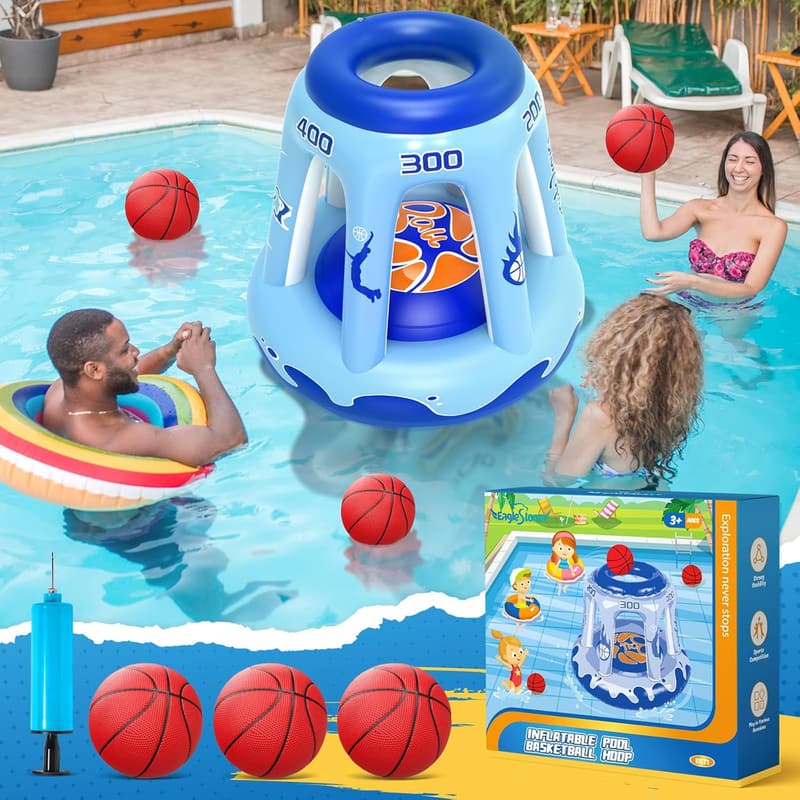 Inflatable Pool Basketball Hoop with 3 Balls for Summer Fun