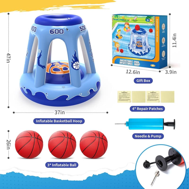 Inflatable Pool Basketball Hoop with 3 Balls for Summer Fun