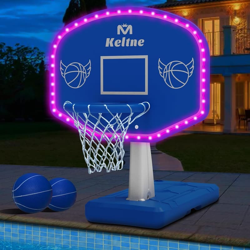 Solar-Powered LED Pool Basketball Hoop Set for Kids & Adults