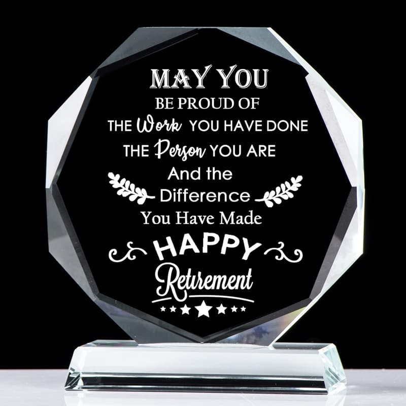 Happy Retirement Crystal Keepsake Plaque for Men and Women