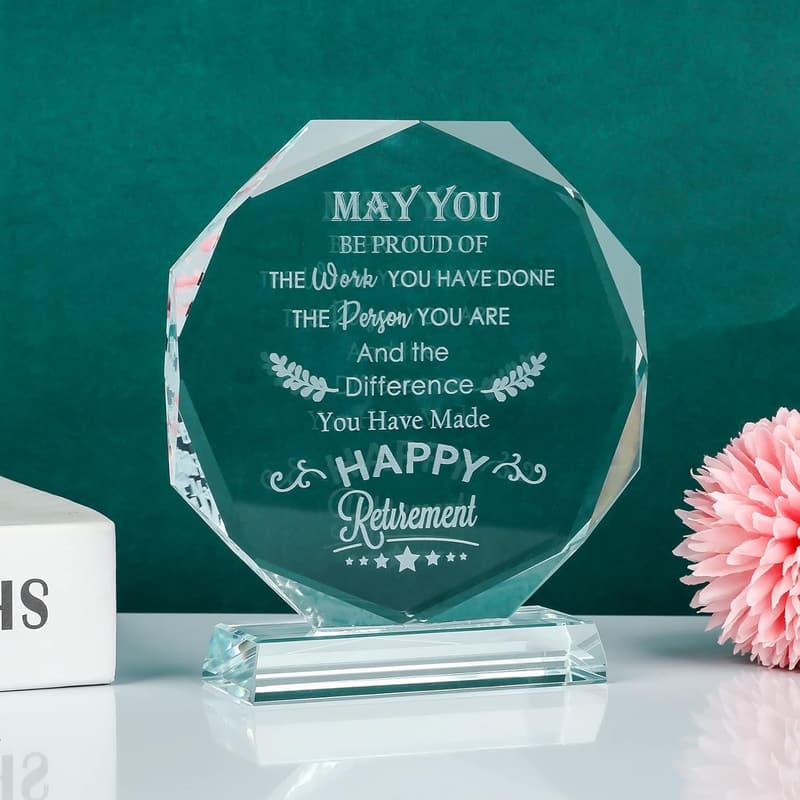Happy Retirement Crystal Keepsake Plaque for Men and Women