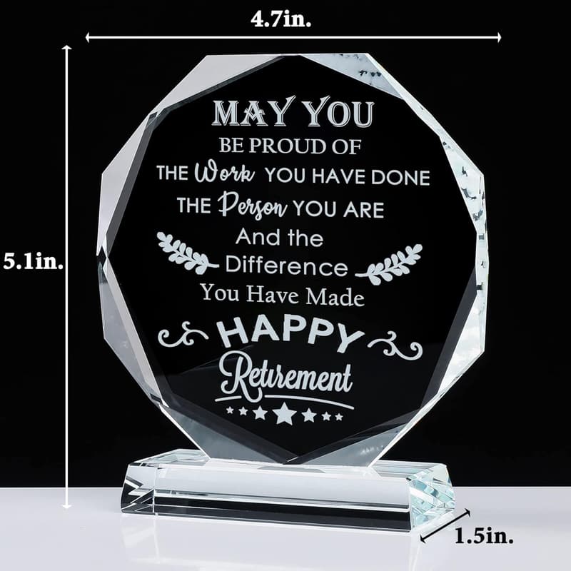 Happy Retirement Crystal Keepsake Plaque for Men and Women