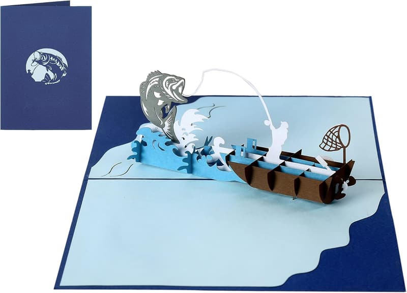 Fisherman Birthday Pop-Up Card with Envelope
