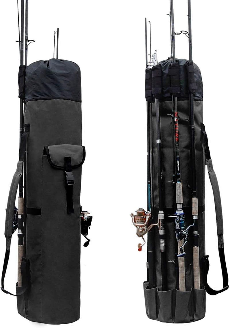 Fishing Rod & Reel Organizer Case Bag - Holds 5 Poles & Tackle