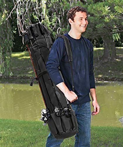 Fishing Rod & Reel Organizer Case Bag - Holds 5 Poles & Tackle