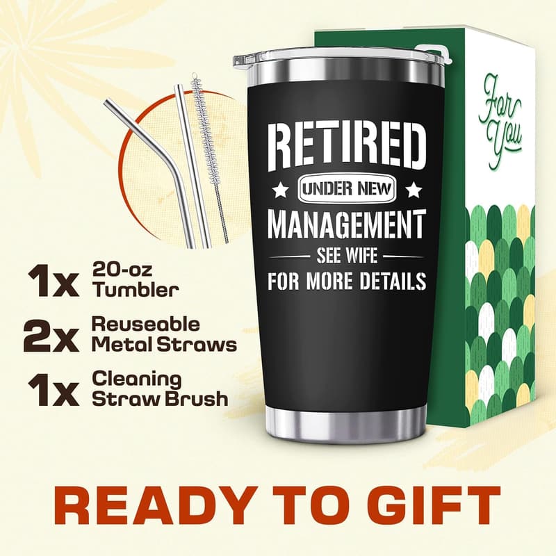 Funny Retirement Tumbler for Men - 20oz Black Gift Cup