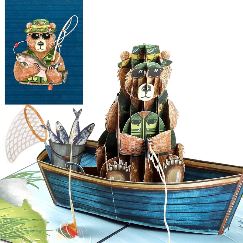 Fishing Pop-Up Card for Father's Day, Retirement, Birthday - With Note & Envelope