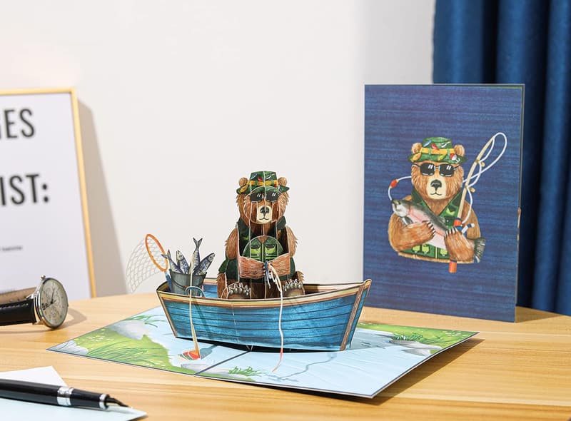 Fishing Pop-Up Card for Father's Day, Retirement, Birthday - With Note & Envelope