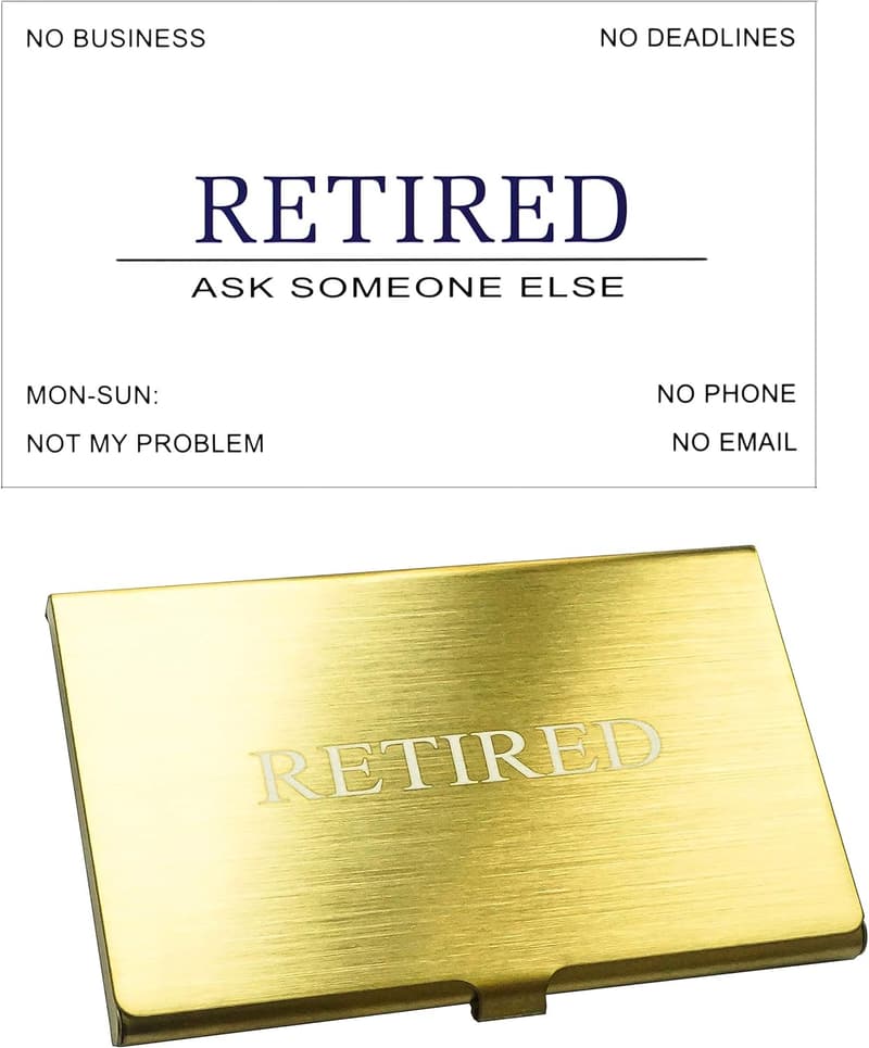 Funny Retirement Business Cards with Gold Stainless Steel Case (Pack of 50)