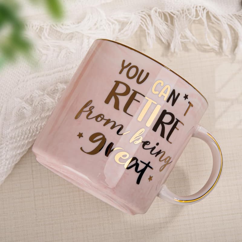 Inspirational Retirement Mug for Women - 14oz Pink Marble
