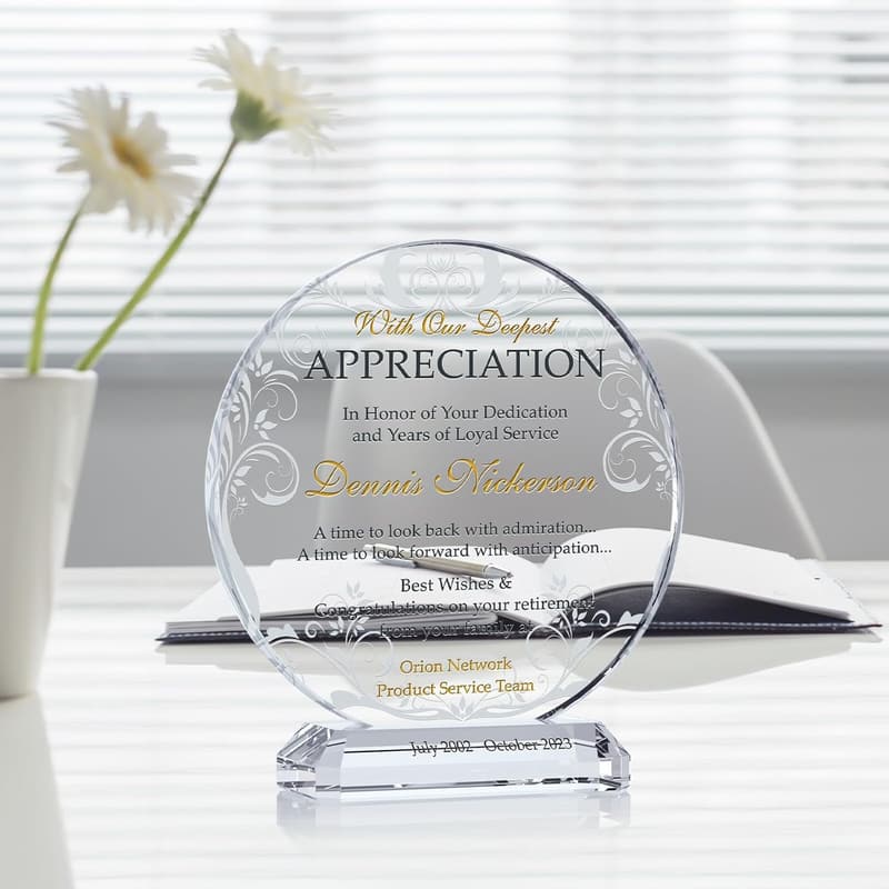 Personalized Crystal Retirement Plaque for Colleagues