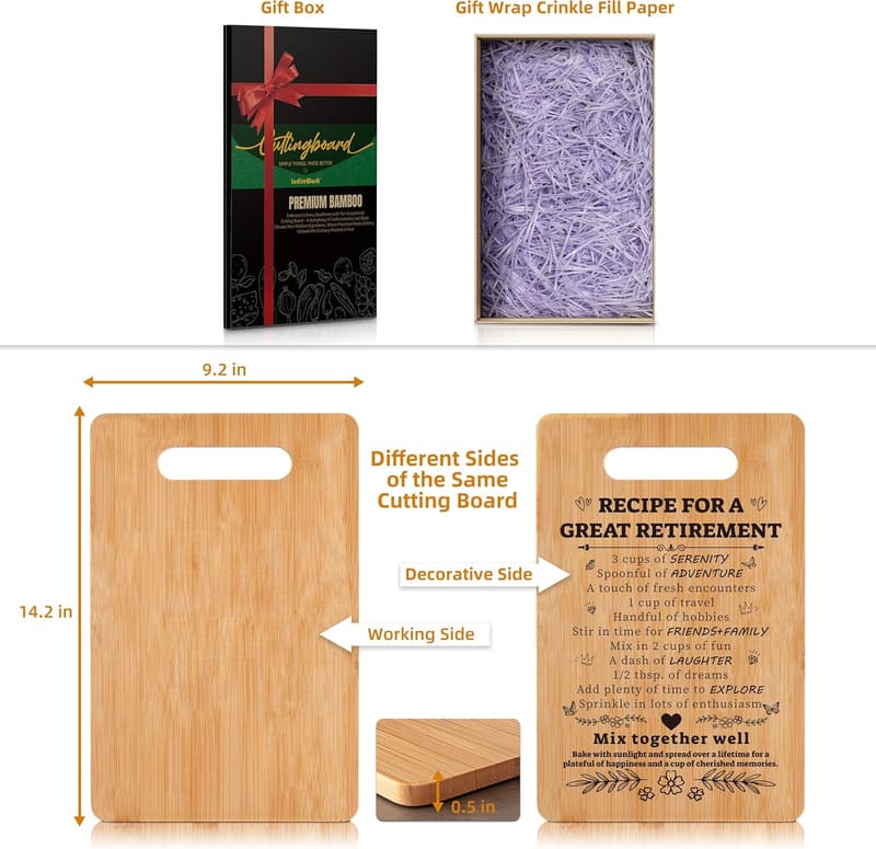 Retirement Gift for Women, Bamboo Cutting Board