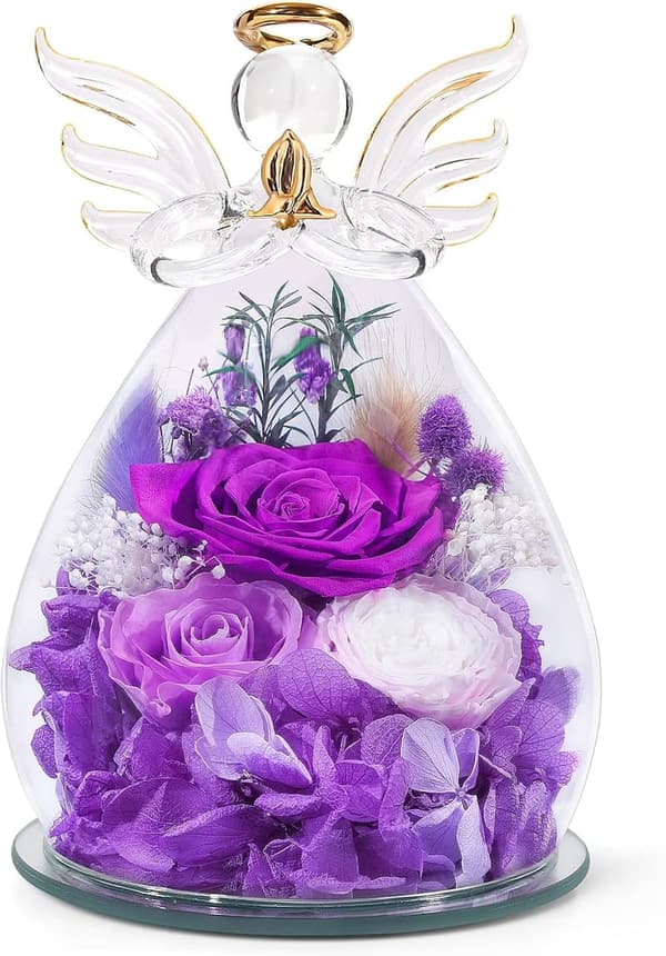 Forever Rose in Glass for Women - Birthday Gift with Angel Figurine