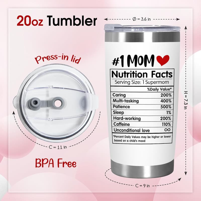 Mom Birthday Gift - 20 oz Stainless Steel Insulated Tumbler