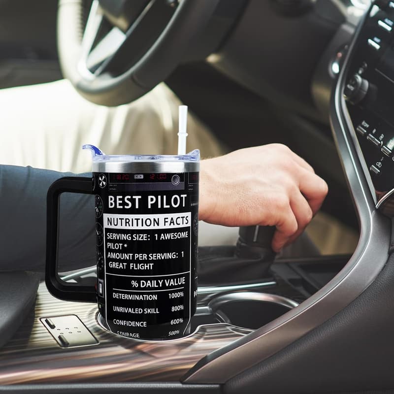 Pilot 40 oz Insulated Tumbler with Handle & Straw Lid – Perfect Father's Day Gift