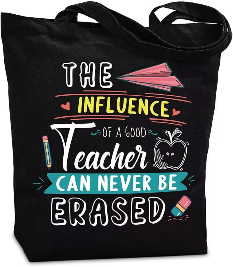 Teacher Appreciation Canvas Tote Bag with Inner Pocket - Black