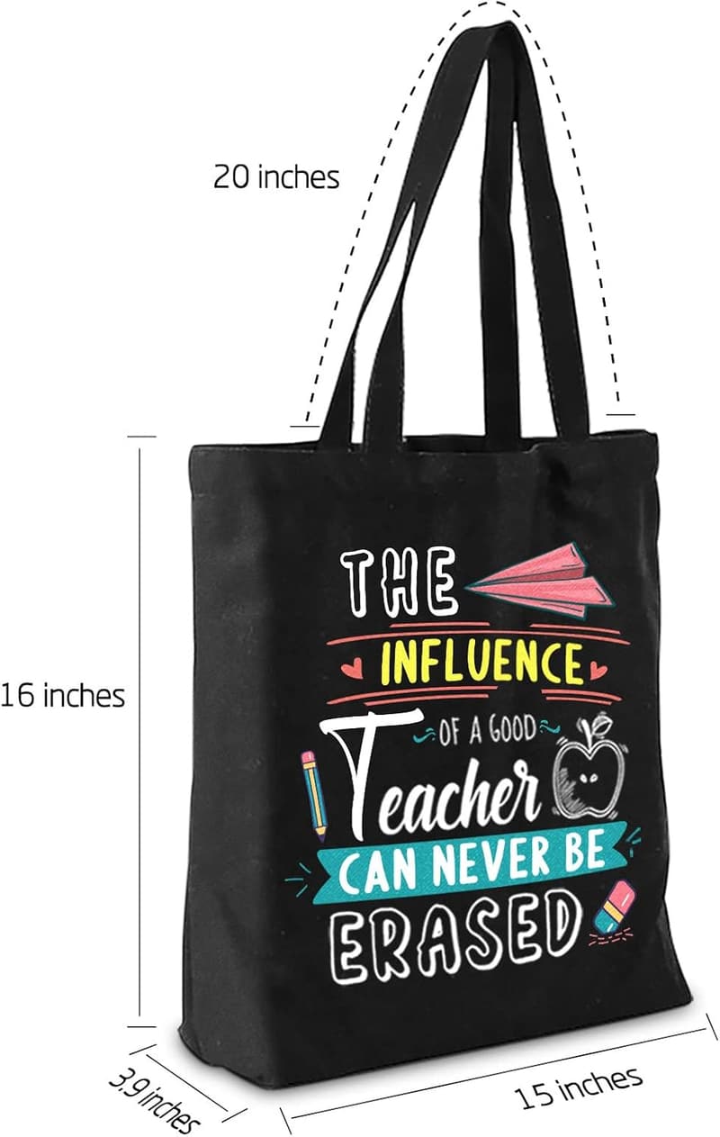 Teacher Appreciation Canvas Tote Bag with Inner Pocket - Black