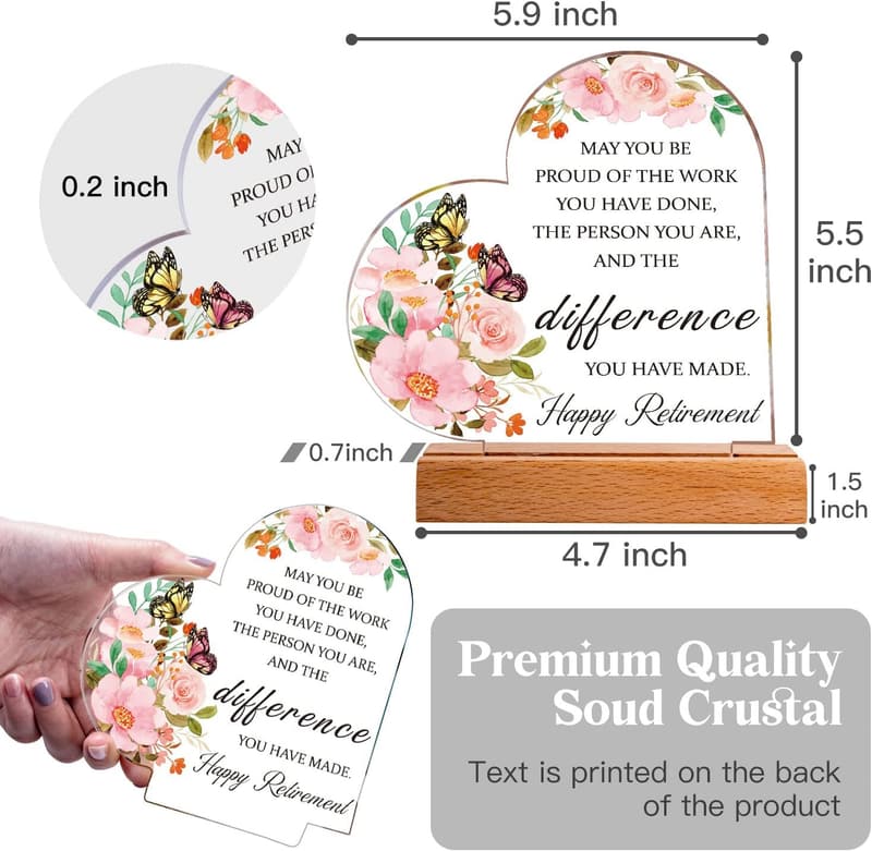 2025 Retirement Gift: Inspirational Acrylic Heart Plaque for Women