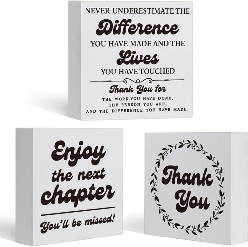 Retirement Gifts Set - Wooden Block Signs for Coworkers