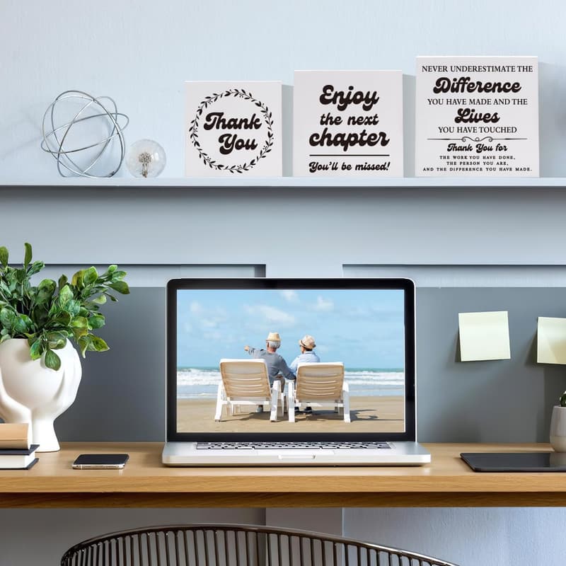 Retirement Gifts Set - Wooden Block Signs for Coworkers