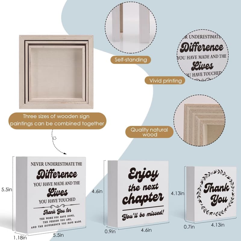 Retirement Gifts Set - Wooden Block Signs for Coworkers