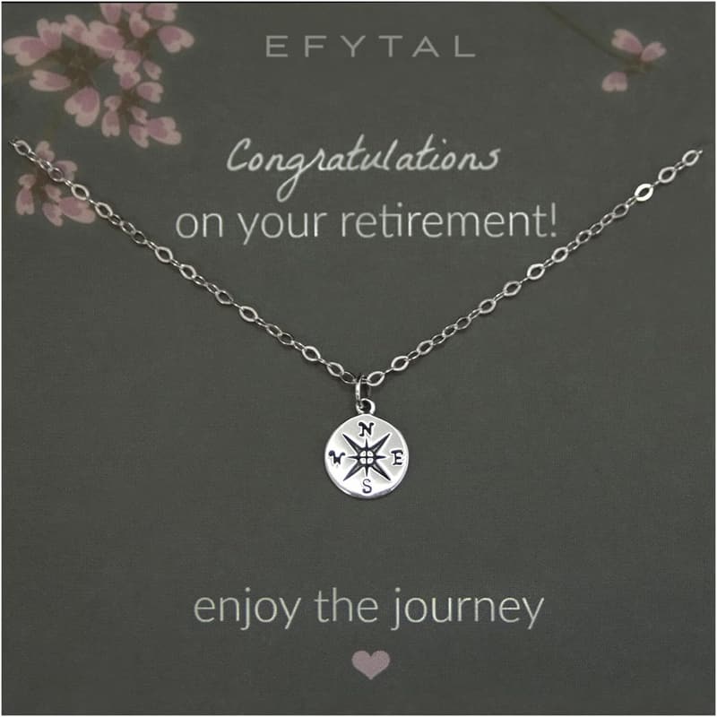 Happy Retirement Compass Necklace in 925 Sterling Silver for Women