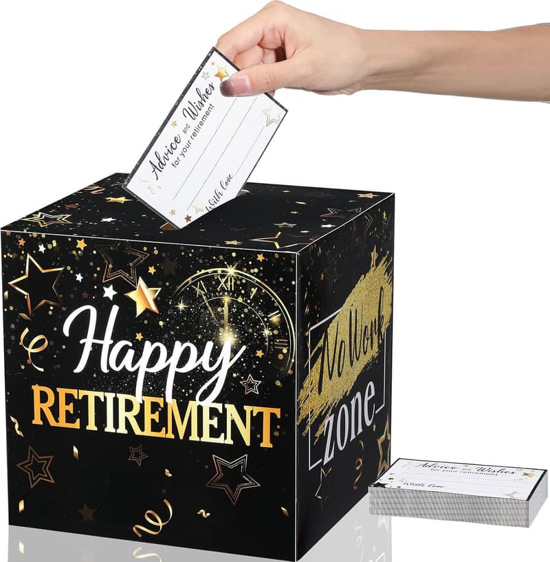 Retirement Party Card Box Set - Black and Gold, 51 Pcs