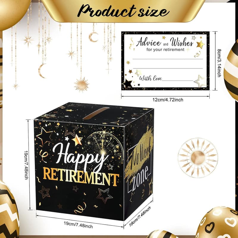 Retirement Party Card Box Set - Black and Gold, 51 Pcs