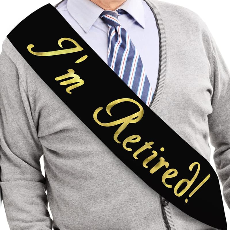 Retirement Party Black & Gold Foil Sash for Adults