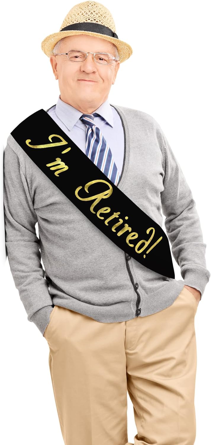 Retirement Party Black & Gold Foil Sash for Adults