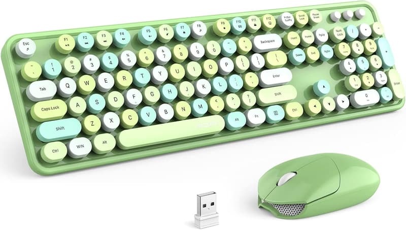 Retro Full-Size Wireless Keyboard & Mouse Combo - Green