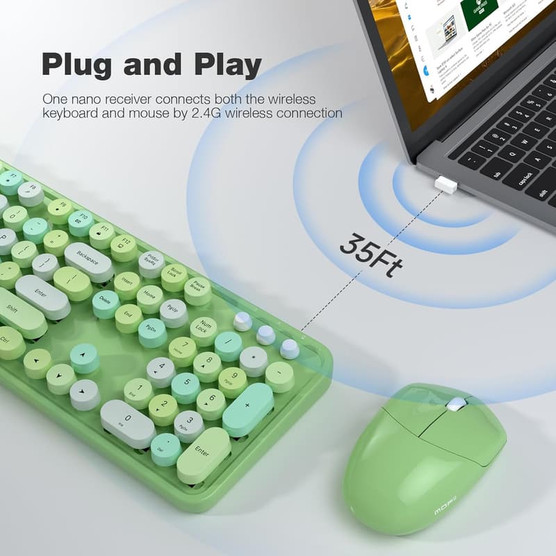 Retro Full-Size Wireless Keyboard & Mouse Combo - Green