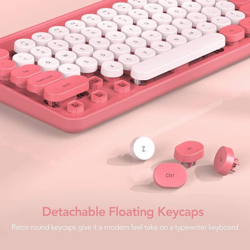 Retro Wireless Keyboard & Mouse Combo with Phone Holder - Pink