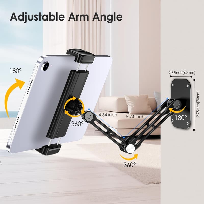 Adjustable 360° Rotating Aluminium Tablet Wall Mount Holder
