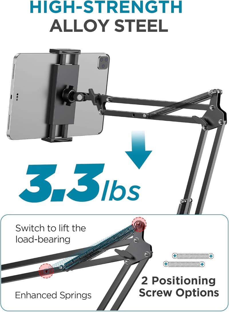 Overhead Tablet Holder for Bed & Desk - Swivel Ball Mount