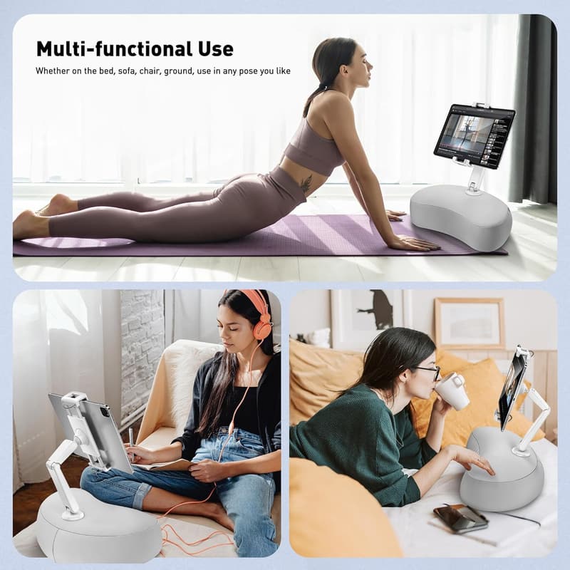 Adjustable Tablet Pillow Stand for Hands-Free Reading - Gray
