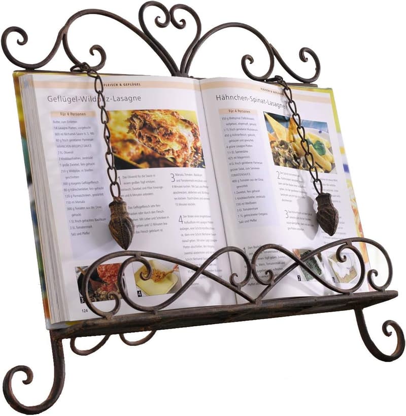 Rustic Antique Metal Cookbook Display Stand for Kitchen