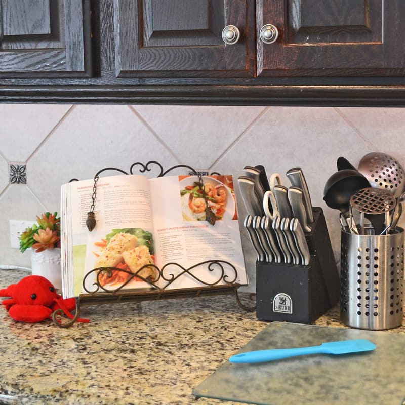 Rustic Antique Metal Cookbook Display Stand for Kitchen