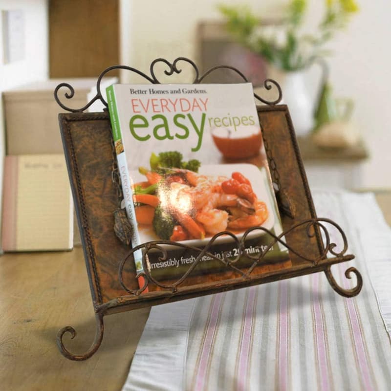 Rustic Antique Metal Cookbook Display Stand for Kitchen