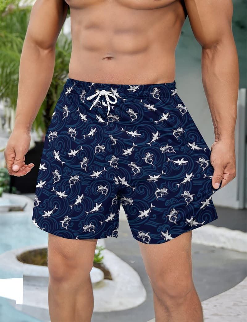 Men's Quick-Dry Swim Trunks with Compression Liner and Pockets