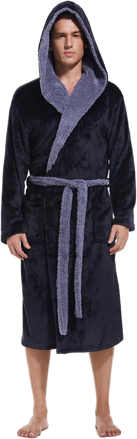 Men's Plush Fleece Bathrobe with Pockets