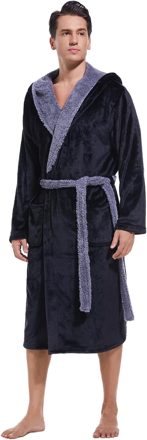 Men's Plush Fleece Bathrobe with Pockets