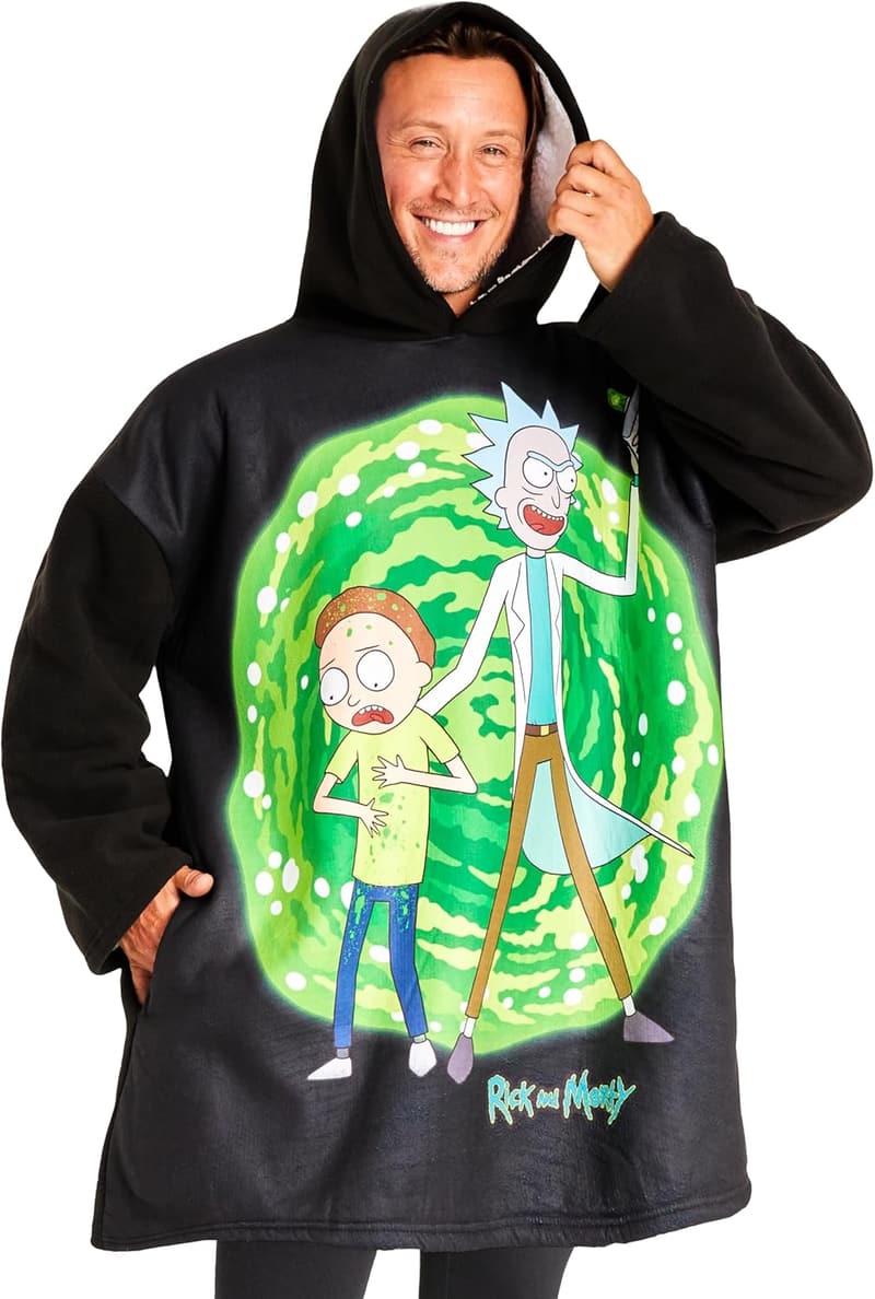 Rick and Morty Oversized Sherpa Blanket Hoodie for Men