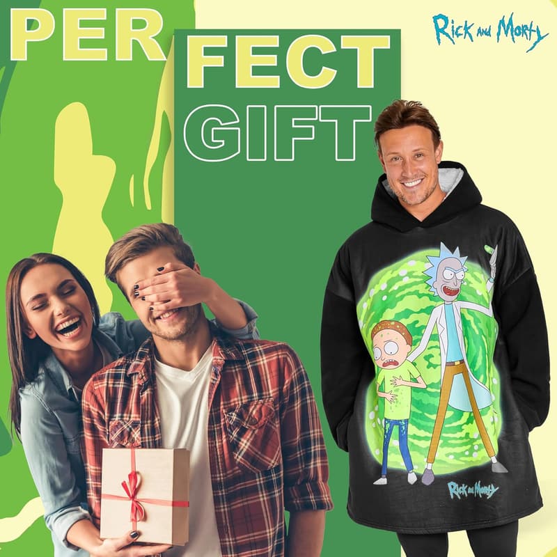 Rick and Morty Oversized Sherpa Blanket Hoodie for Men