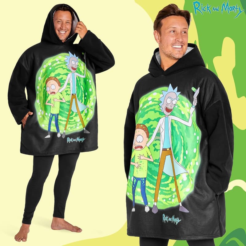 Rick and Morty Oversized Sherpa Blanket Hoodie for Men