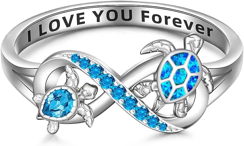 Blue Opal Sea Turtle Ring in 925 Sterling Silver for Women
