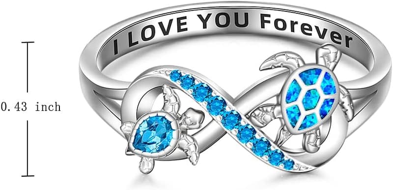 Blue Opal Sea Turtle Ring in 925 Sterling Silver for Women