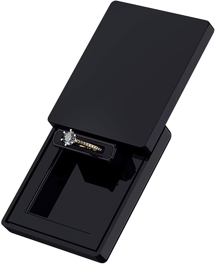 Elegant Black Slim Engagement Ring Box with Unique Sliding Lid