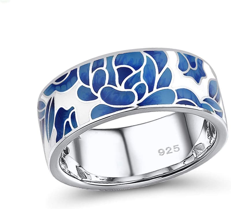 925 Sterling Silver Enamel Flower Ring for Women